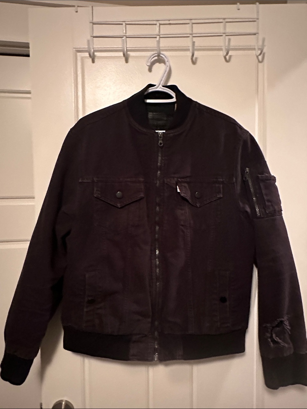 Levi’s Men's Black Faded Cotton Canvas Utility Bomber Flight Jacket Distressed